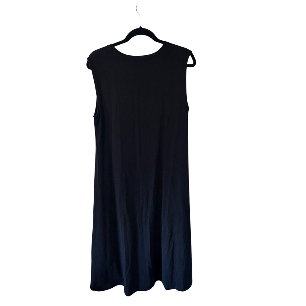 EILEEN FISHER Black V Neck Sleeveless Midi Dress M/M Resortwear Vacation - Picture 4 of 4